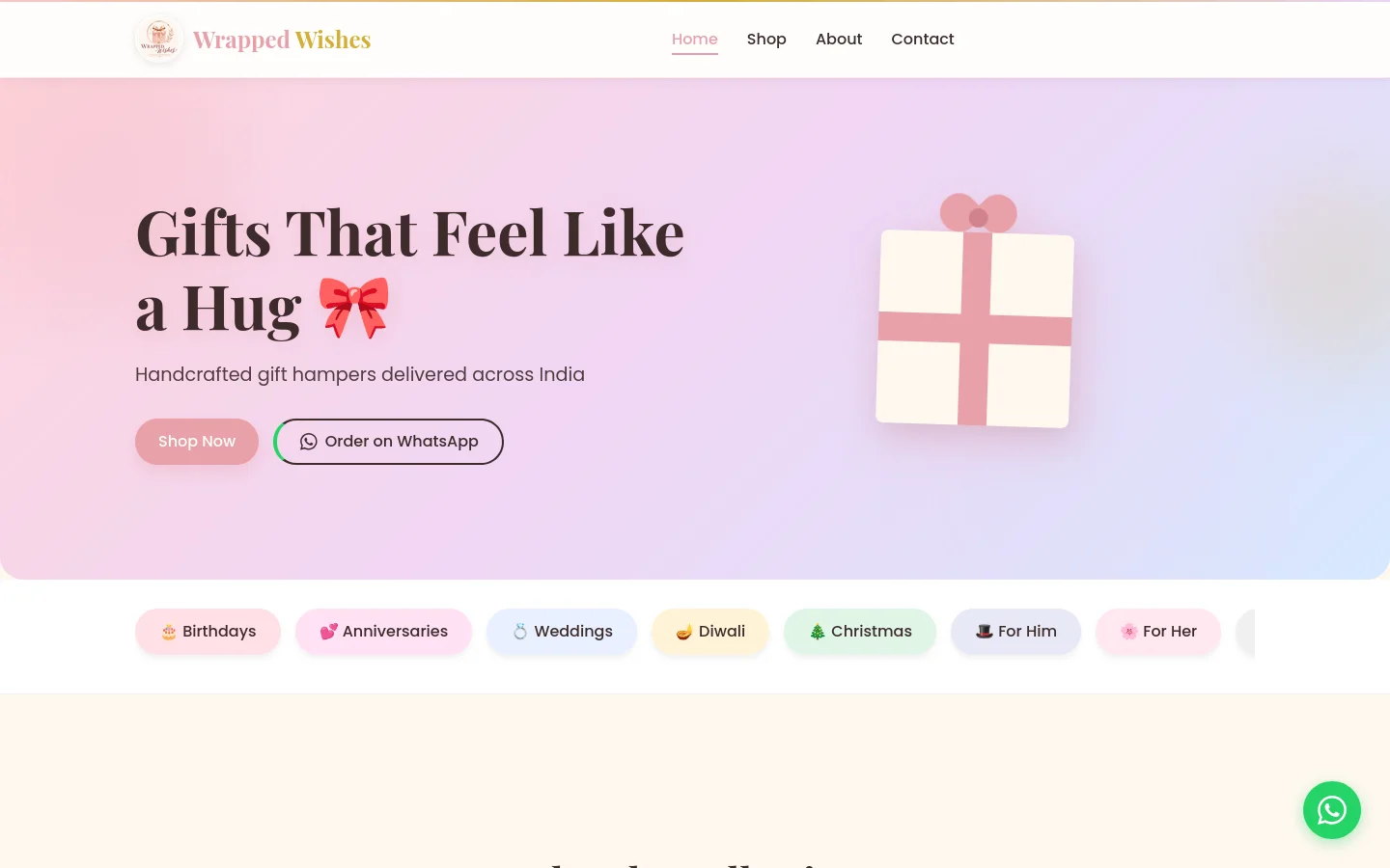 Wrapped Wishes gifting storefront homepage