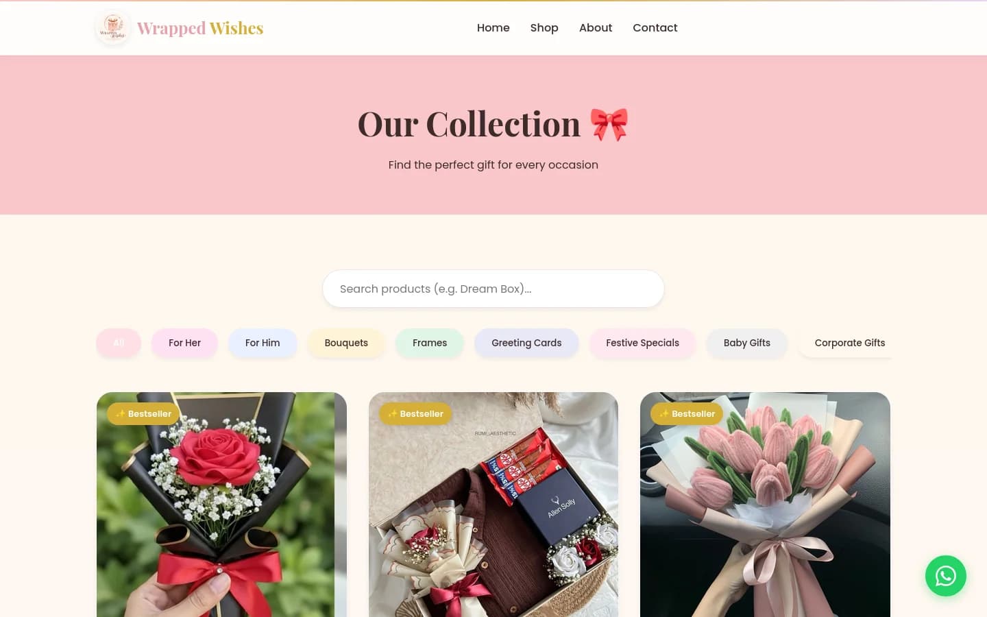 Wrapped Wishes shop page collection grid